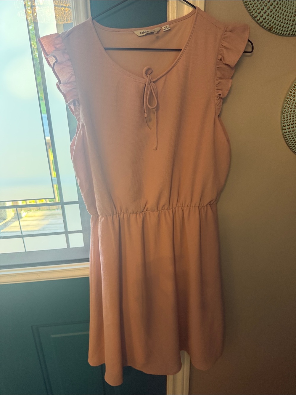 Only Dusty Rose Ruffle Tie-Neck Mini Dress